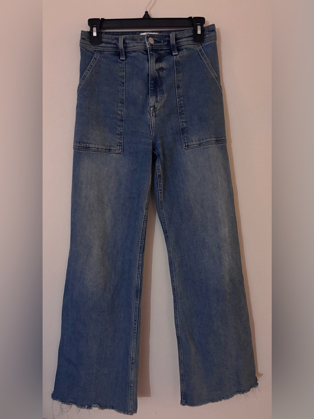 Pistola Penny Utility Jeans Size 27 High Rise Wide Leg Raw Hem Canal